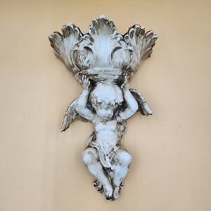 Vintage Inarco porcelain Japan Cherub Wall Vase Planter pocket Baroque Italian